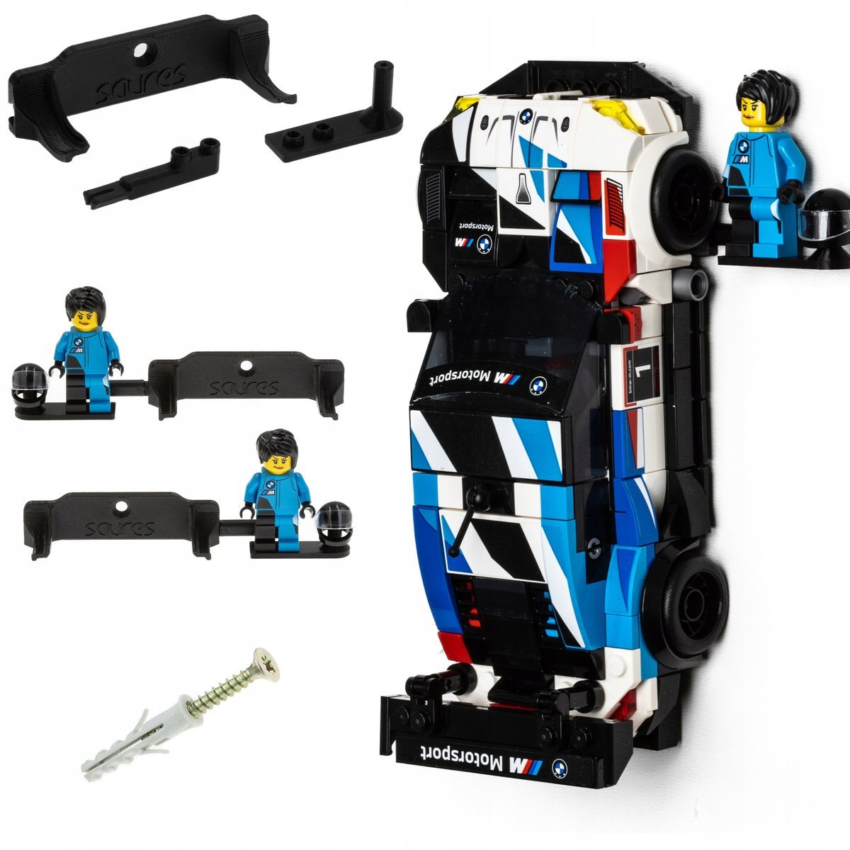 Speed Champions - 8 STUD - Uchwyt ścienny na LEGO + minifigurkę - wersja 2