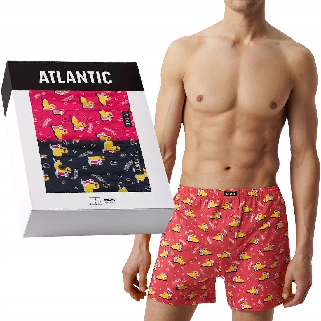 ATLANTIC LUŹNE BOKSERKI MĘSKIE SZORTY 2MBH007 PLAŻUJĄCE KACZUSZKI 2PAK XL