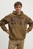 Bluzy męskie - G-Star Raw bluza męska kolor brązowy z kapturem gładka D25530-D733 - miniaturka - grafika 1