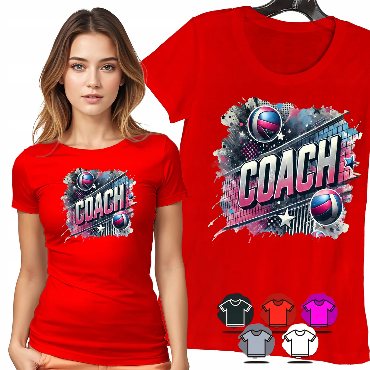 KOSZULKA DAMSKA T-SHIRT - SIATKÓWKA COACH TRENER SPORTOWY PIŁKI WZÓR - 3XL