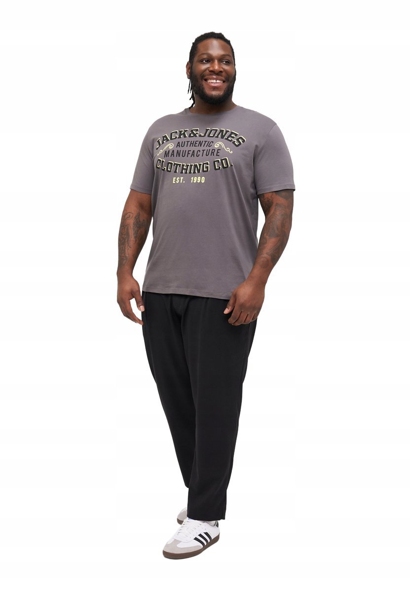 JACK & JONES PLUS SIZE SZARY T SHIRT Z NAPISAMI 6XL 6BA