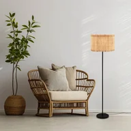 Lampy stojące - Briloner Lampa stojąca Borra, kolor naturalny, metal, słoma, E27 - miniaturka - grafika 1