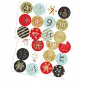Kalendarze - Naklejki Świąteczne Kalendarz Adwentowy A4 Okrągłe 4,5Cm 24Szt N01 - miniaturka - grafika 1