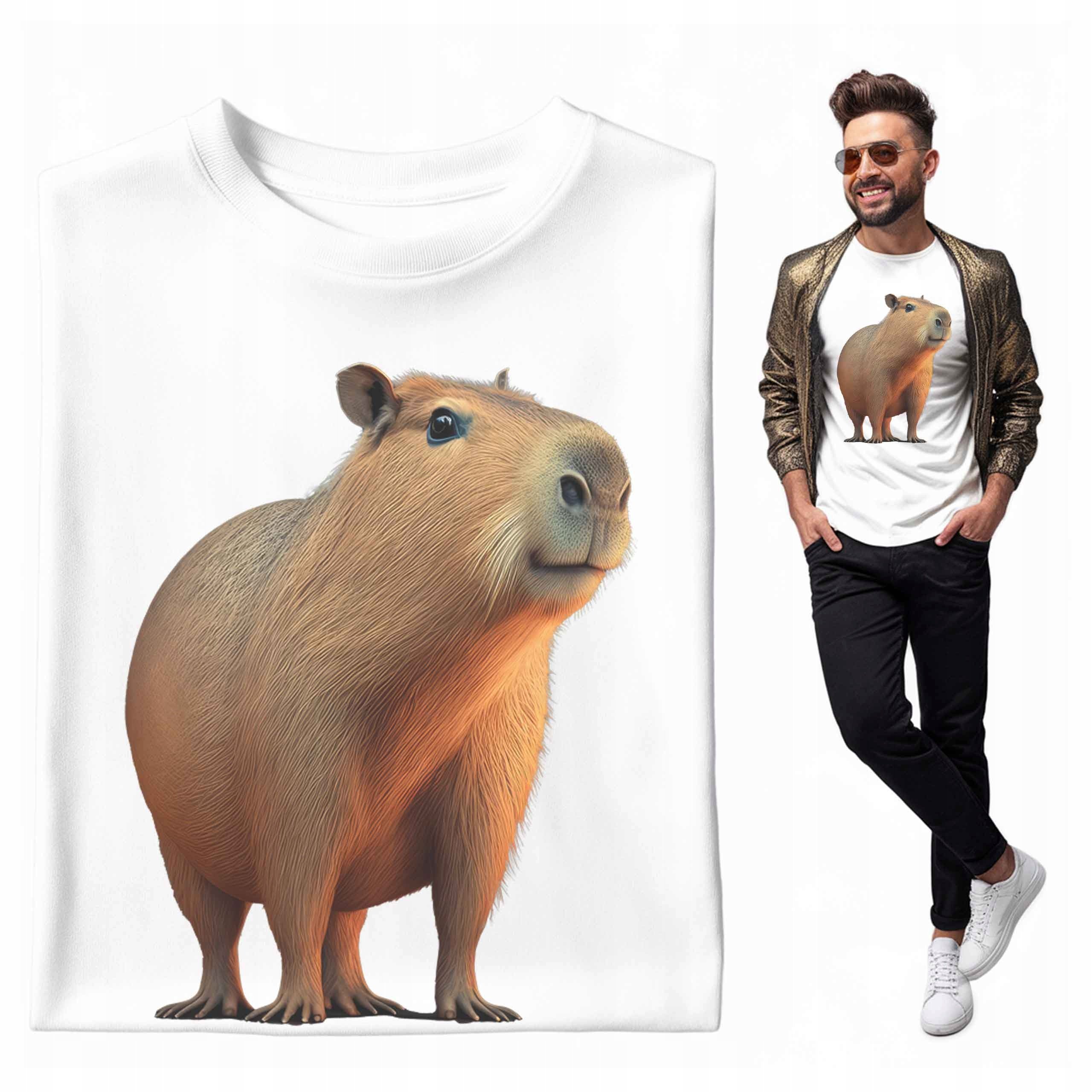 Koszulka Męska Kapibara Realistyczna Zwierzę Motyw Natura 3D
