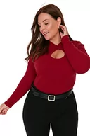 Bluzki damskie - Trendyol Damska damska dopasowana standardowa, okrągły dekolt, dzianina, plus size, bluzka, bordowa, 2XL, Burgund, XXLus - miniaturka - grafika 1