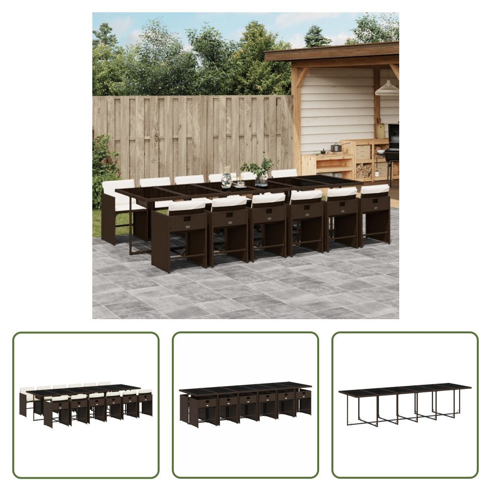 The Living Store 13-częściowy ogrodowy zestaw jadalniany z poduszkami z brązowego polirattanu