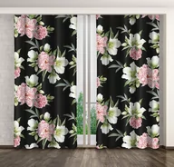 Zasłony - Zasłona Gotowa Na Żabki, 160X250, Czarna W Kwiaty, Zmb-57 - miniaturka - grafika 1