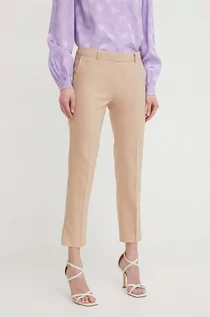 Spodnie damskie - Morgan spodnie damskie kolor beżowy dopasowane high waist - grafika 1