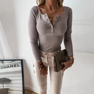 Bluzki damskie - Prążkowana damska bluzka z długim rękawem - Szary - miniaturka - grafika 1