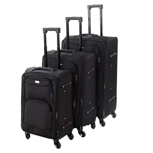 Walizki podróżne na kółkach z kieszeniami i rączką, czarne, komplet 3 szt H23080B - Walizki - miniaturka - grafika 1