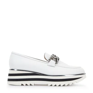 Damskie mokasyny skórzane z łańcuchem na platformie w pasy białe - Wittchen - Mokasyny damskie - miniaturka - grafika 1