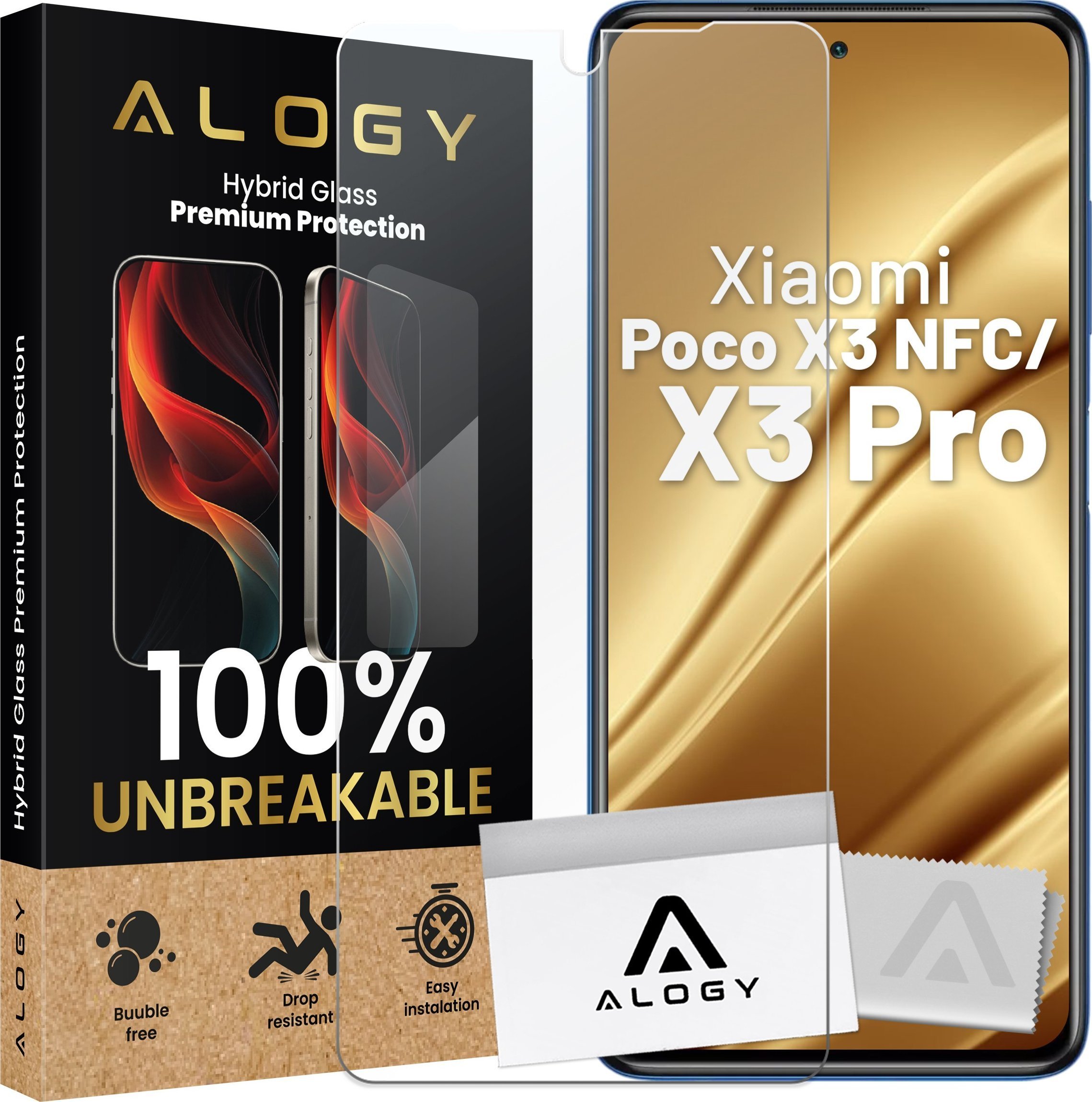Alogy Szkło hybrydowe do Xiaomi Poco X3 NFC / X3 Pro na ekran Alogy Flexi Glass 9H Case Friendly płaskie na ekran