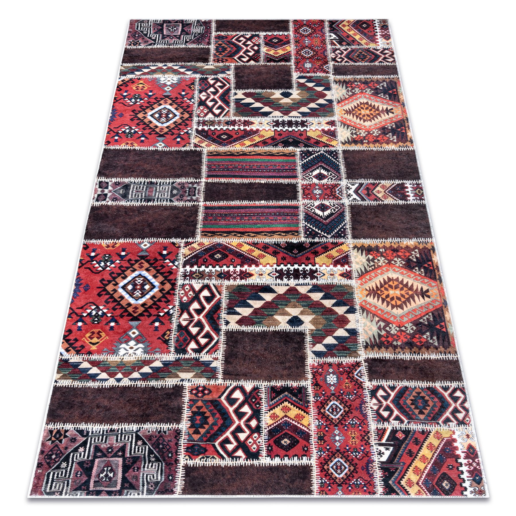Dywan do prania ANDRE 2305 Orientalny patchwork, antypoślizgowy - bordo / brązowy wielokolorowy 120x170 cm