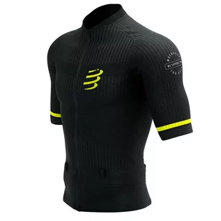Koszulki sportowe męskie - COMPRESSPORT Koszulka kompresyjna do biegania TRAIL POSTURAL SS TOP black/safe yellow - grafika 1