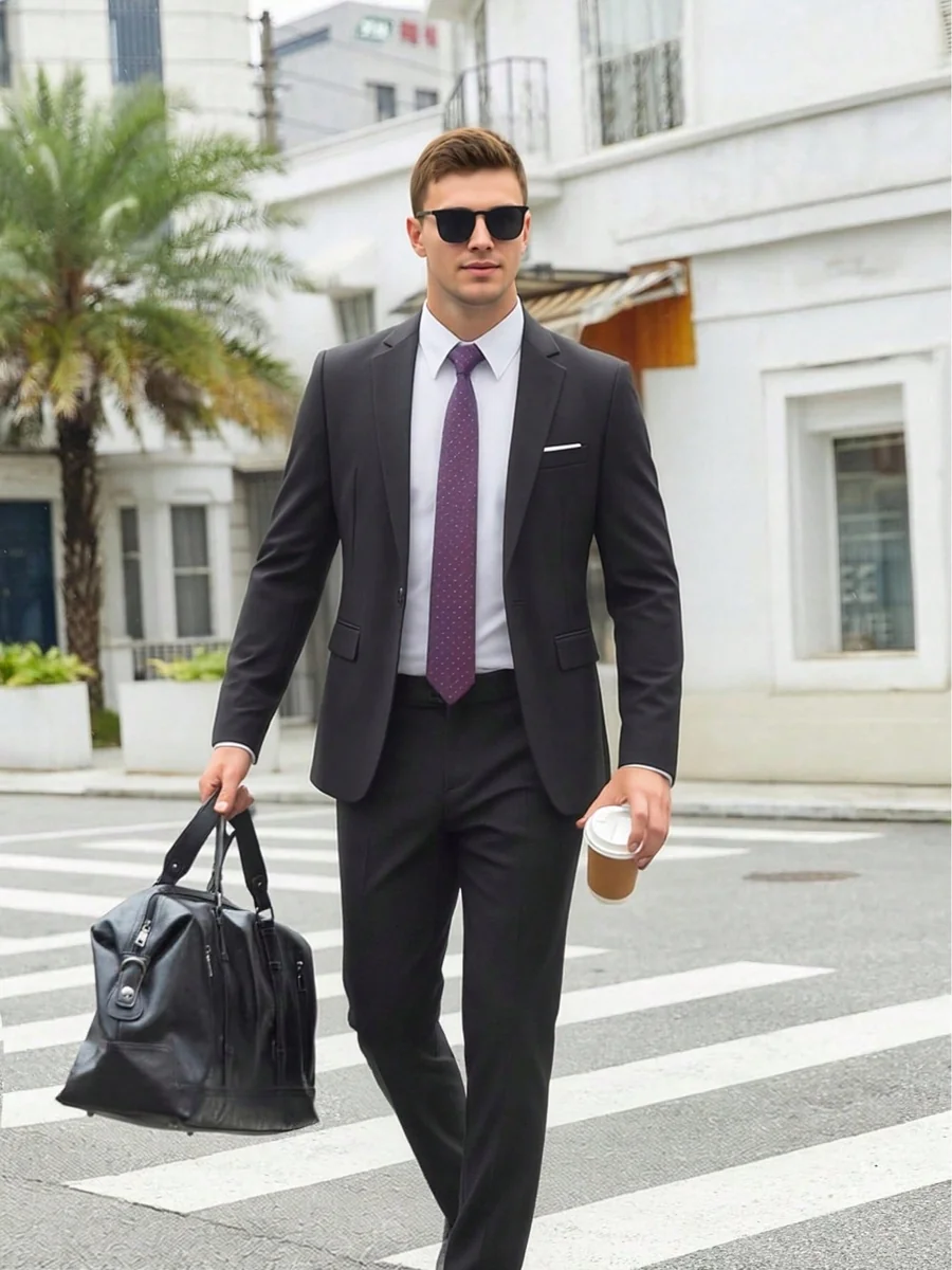 SHEIN CZARNY GARNITUR MĘSKI SLIM Z BIAŁĄ POSZETKĄ ELEGANCKI XL 1MA
