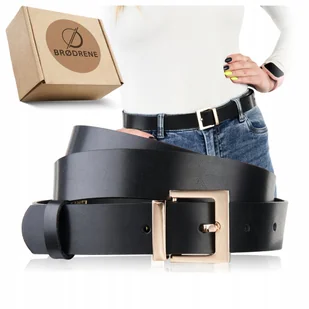 Pasek Skórzany Damski Czarny ze Złotą Klamerką do Spodni Sukienki 130cm - Paski Pasek Skórzany Damski Czarny ze Złotą Klamerką do Spodni Sukienki 130cm - Paski - miniaturka - grafika 1