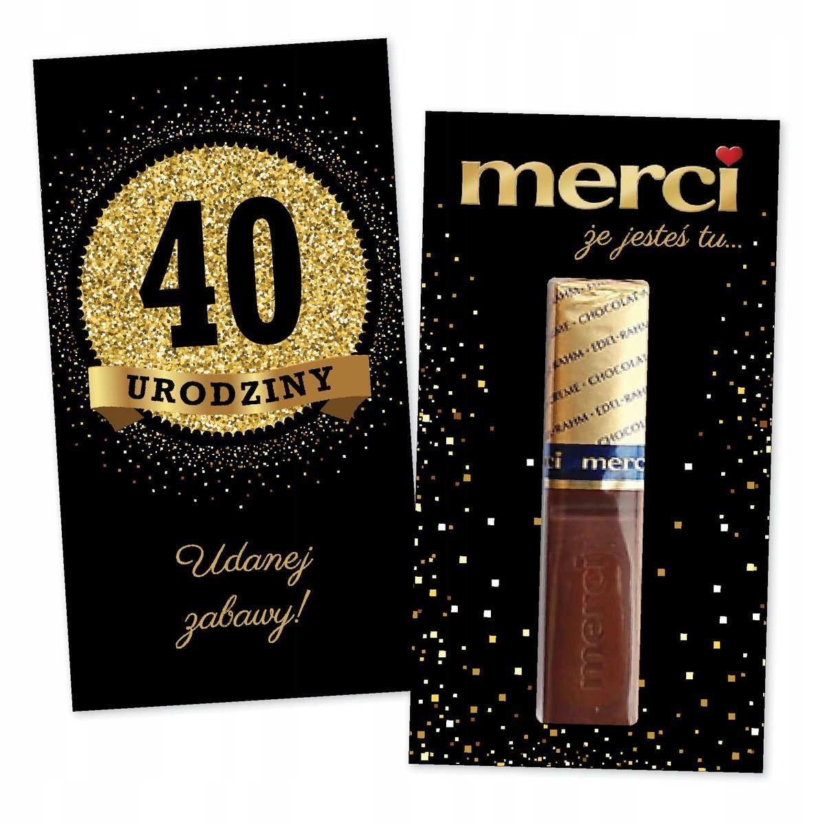 10x PODZIĘKOWANIA NA 40 URODZINY DLA GOŚCI merci lat - premium - CZARNY