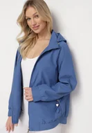 Kurtki damskie - Niebieska Kurtka Parka o Pudełkowym Kroju ze Ściągaczem w Talii i Kapturem Sesoliena - miniaturka - grafika 1