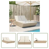 Leżaki ogrodowe - The Living Store Podwójna leżanka z poduszkami - beżowa - polirattan - Leżak - miniaturka - grafika 1