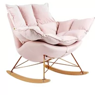 Fotele - King Home Fotel bujany SWING VELVET jasny róż - welur, podstawa miedziana, drewno bukowe KH.29244 - miniaturka - grafika 1