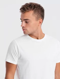 Koszulki męskie - T-shirt męski klasyczny bawełniany BASIC - biały V14 OM-TSBS-0146 - grafika 1