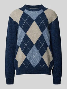 Sweter z dzianiny z okrągłym dekoltem model ‘ARGYLE’ - Swetry męskie - miniaturka - grafika 1