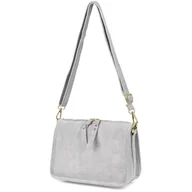 Torebki damskie - Siwa skórzana listonoszka damska włoska zamszowa kuferek Beltimore B64 szary, srebrny - miniaturka - grafika 1