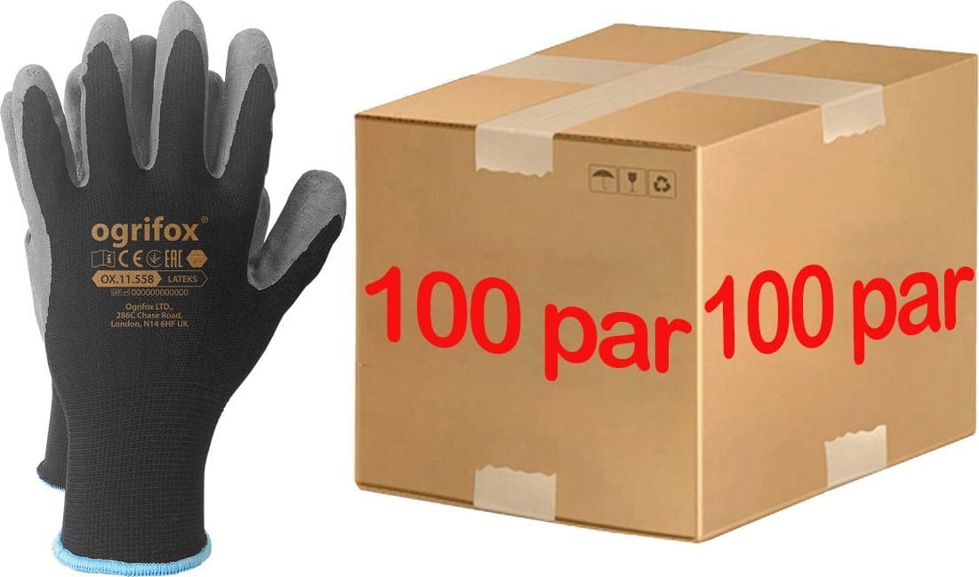 Ogrifox Rękawice robocze / Czarne / OX-LATEKS_BS - 100 Par 10 - XL