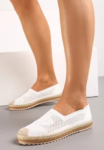 Białe Espadryle z Ażurową Cholewką i Plecionką na Podeszwie oraz Nosku Thalessia - Espadryle damskie - miniaturka - grafika 1