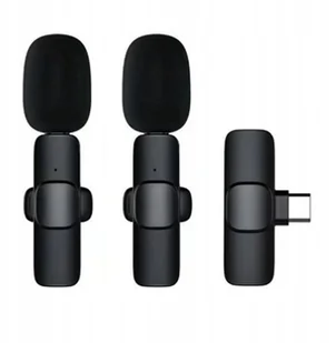 Mikrofon krawatowy bezprzewodowy Typ C podwójny 2 w zestawie K1 czarny - Mikrofony komputerowe - miniaturka - grafika 1