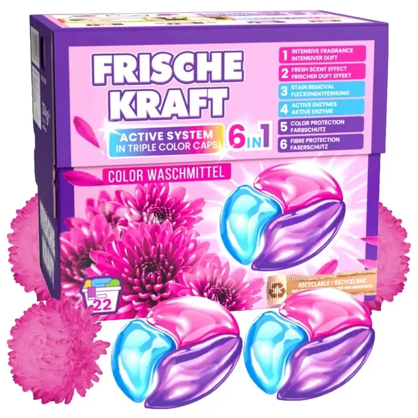 Niemieckie Kapsułki do prania Kolorów Frische Kraft 6w1 22szt Skuteczne