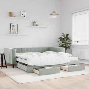 vidaXL Sofa rozsuwana z szufladami, jasnoszara, 100x200 cm, aksamit - Sofy i kanapy - miniaturka - grafika 1