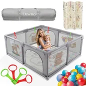 Łóżeczka i kojce - KOJEC DZIECIĘCY Z MATĄ PIANKOWĄ 150x180 cm PLAC ZABAW SUCHY BASEN + UCHWYTY I 50 PIŁEK - miniaturka - grafika 1