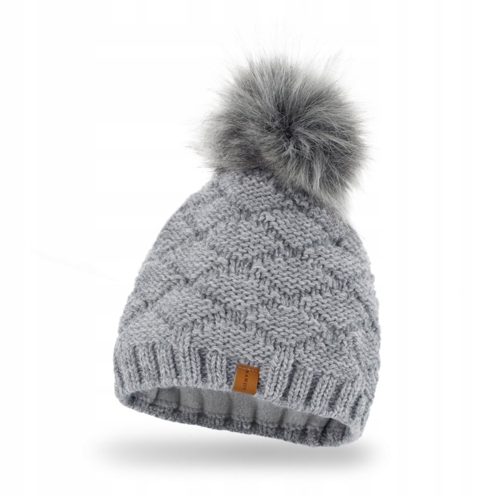 Nandy, Czapka damska na polarze z pomponem, szara