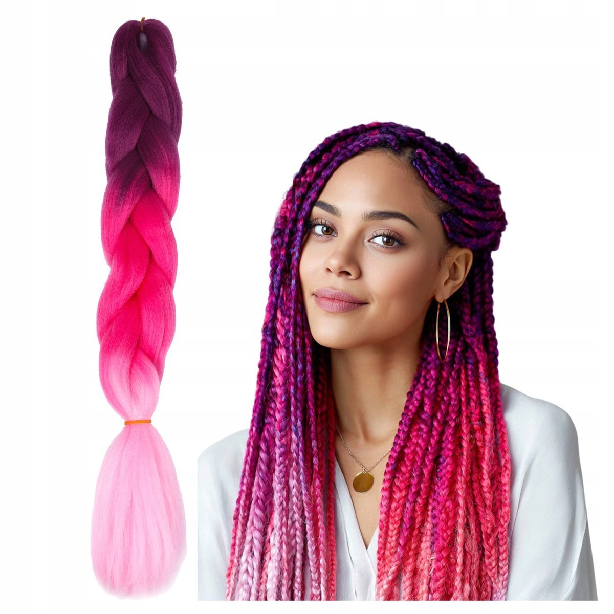 Włosy Syntetyczne Na Warkoczyki Sztuczne Warkocze Ombre Kolorowe Pasma 120