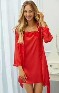 Piżamy damskie - Jacqueline Red LC 90249 czerwony satynowy trzycześciowy komplet, Kolor czerwony, Rozmiar S/M, LivCo Corsetti Fashion - Primodo.com - grafika 1