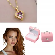 Naszyjniki - NASZYJNIK SERCE KRYSZTAŁOWE ZŁOTY RÓŻOWY NA PREZENT IMIENINY DZIEŃ MATKI - miniaturka - grafika 1