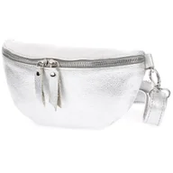 Nerki - Damska Skórzana Włoska Saszetka Nerka na pasek srebrna B68 szary, srebrny - miniaturka - grafika 1