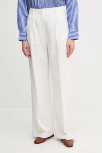 Tommy Hilfiger spodnie z domieszką lnu damskie kolor biały szerokie high waist WW0WW47214 - Spodnie sportowe damskie - miniaturka - grafika 1