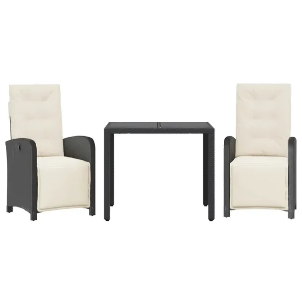 Zestaw Bistro Rattan PE Czarny 90x90x75 cm
