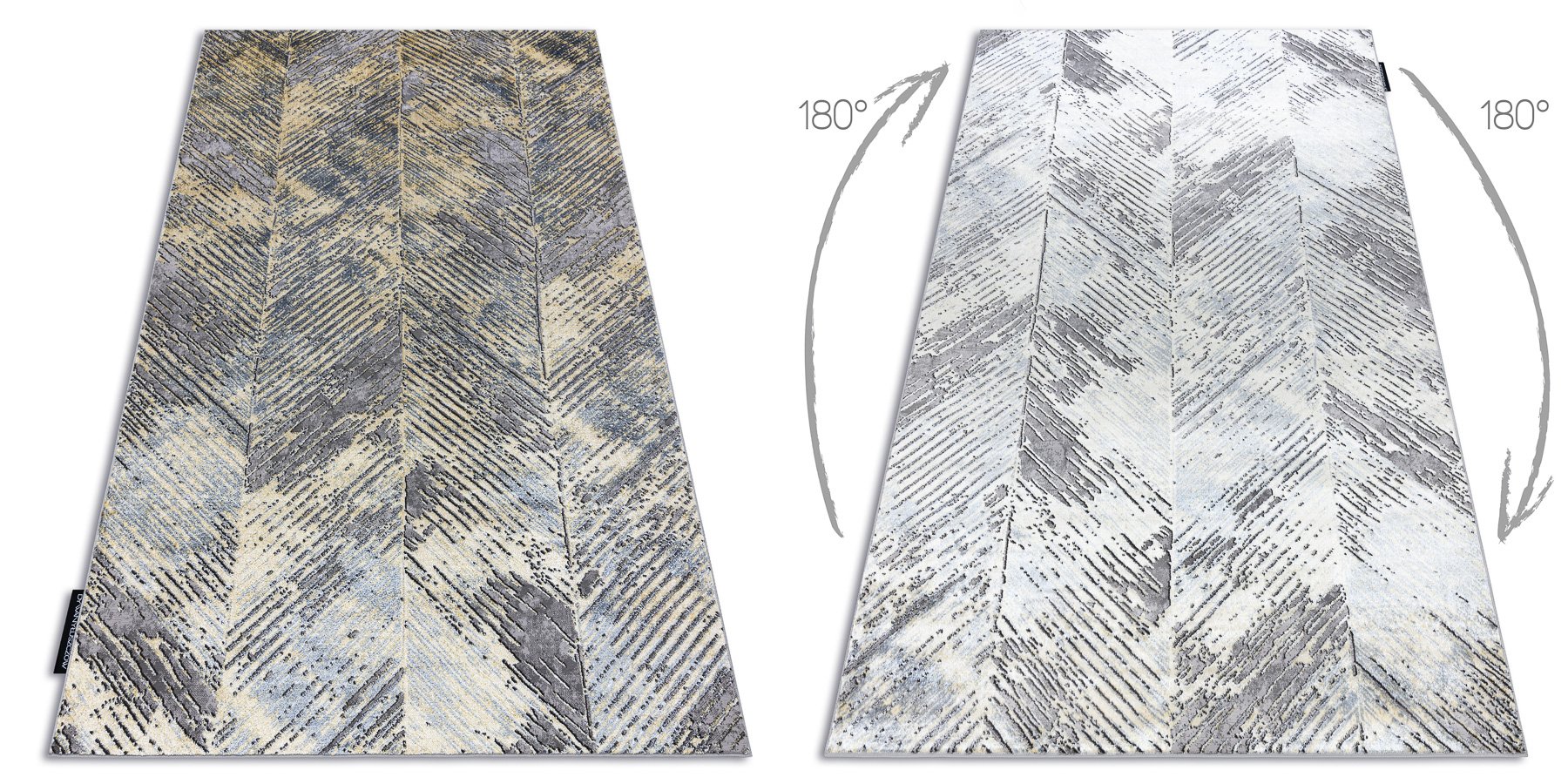 Dywan DE LUXE nowoczesny 2087 Jodełka Chevron vintage przecierany - Strukturalny złoty / szary żółty 200x290 cm