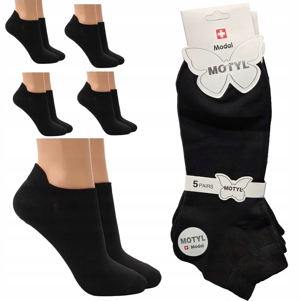 5x Czarne Stopki damskie MODAL CIENKIE niskie SKARPETKI ODDYCHAJĄCE 35-38