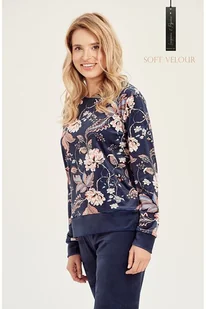 Welurowa piżama Venus granatowa w kwiaty XL - Piżamy damskie - miniaturka - grafika 2