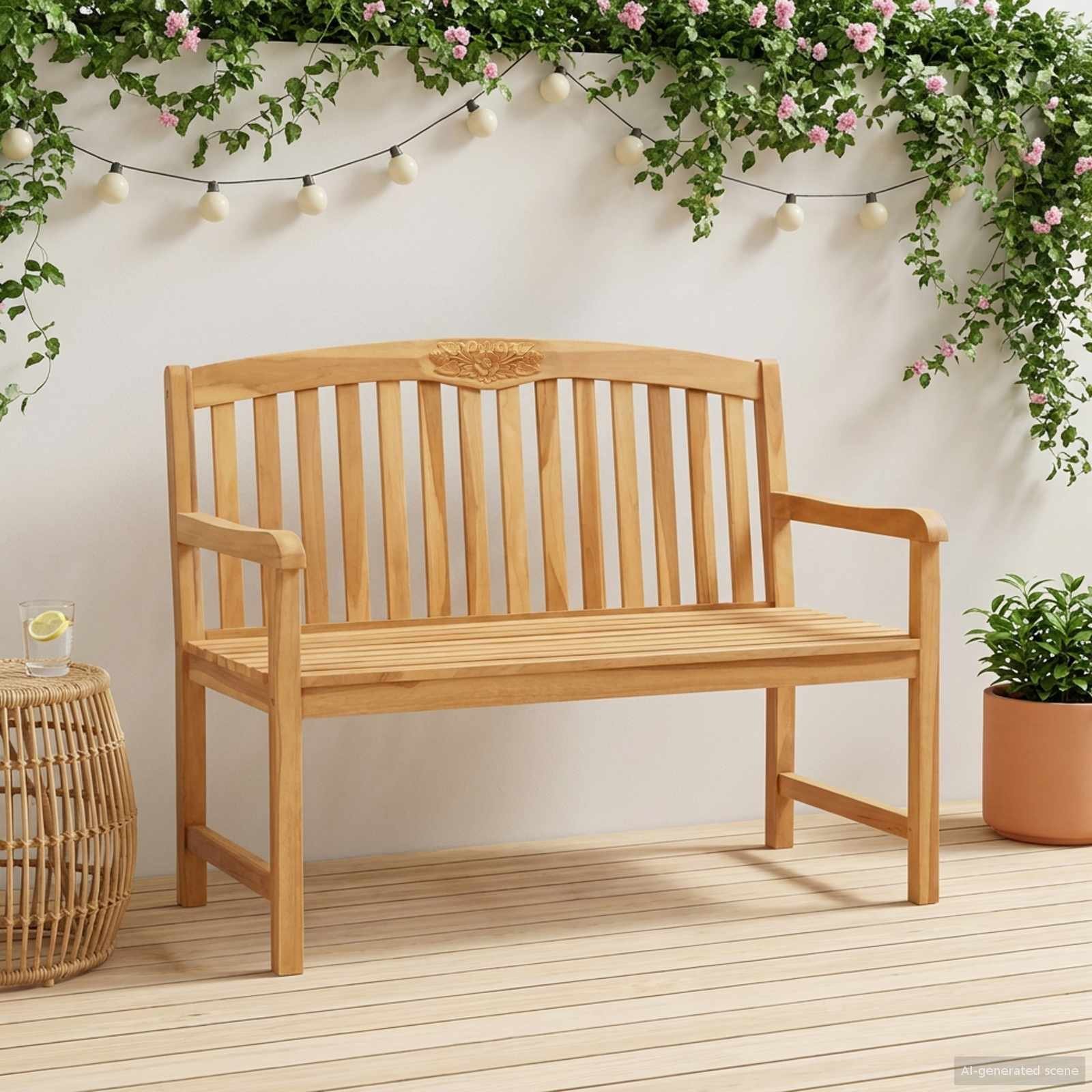 vidaXL Ręcznie rzeźbiona ławka różana naturalny 114 x 60,5 x 95 cm
