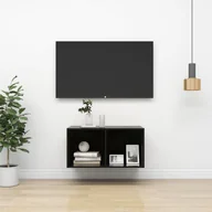 Szafki RTV - vidaXL Wisząca szafka pod TV, wysoki połysk, czarna, 37x37x72 cm - miniaturka - grafika 1