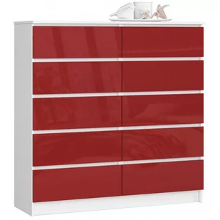KOMODA K 120 cm 10 SZUFLAD BIAŁA / CZERWONY POŁYSK - Komody - miniaturka - grafika 1