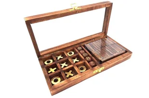 Zestaw gier domino kości kółko i krzyżyk w pudełku drewnianym szkło G1174M - Gry planszowe - miniaturka - grafika 1