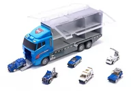 Samochody i pojazdy dla dzieci - Ciężarówka TIR transporter + metalowe auta policja - miniaturka - grafika 1