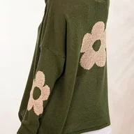 Swetry damskie - TEMU Elegancki damski kardigan z odkrytymi ramionami i długim rękawem - Geometryczny kwiatowy wzór, luźny swetkrój z okrągłym dekoltem, idealny na - miniaturka - grafika 1