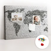 Tablice i flipcharty - Szkolna Tablica korkowa 60x40 cm, Kolorowe Pinezki, wzór Ściana z cegieł Mapa Świata - miniaturka - grafika 1